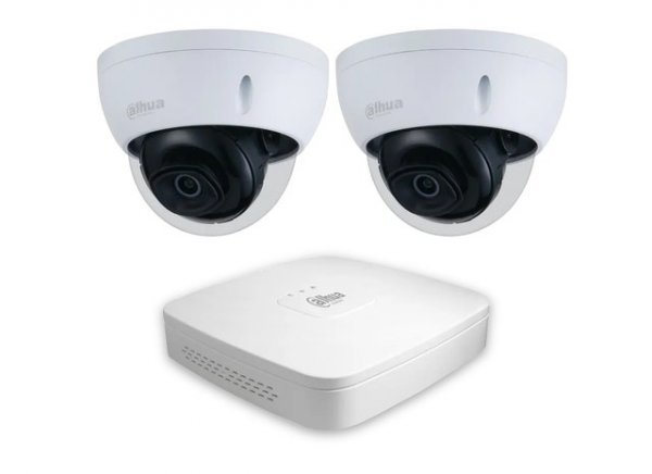 Dahua Kamera-kit för övervakning på företag, butik eller hem med två Full-HD kameror och NVR inspelningsenhet och hårddisk. Kame